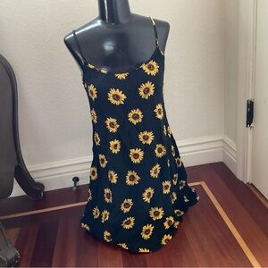 Sunflower Print Black Dress